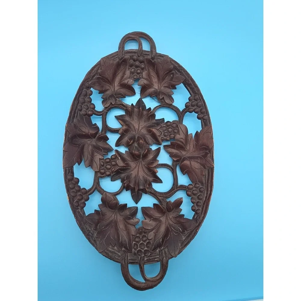 Antique German Black Forest Hand Carved Wood Bowl  Grapes and Leaves